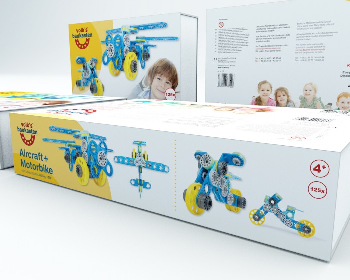das mittelgroße Set vom volk`s baukasten mit dem Aircraft und dem Motorbike